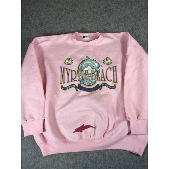 Vintage 90s Myrtle Beach Dolphin Sweatshirt Mens 3XL Pink South Carolina Graphic - Picture 1 of 6